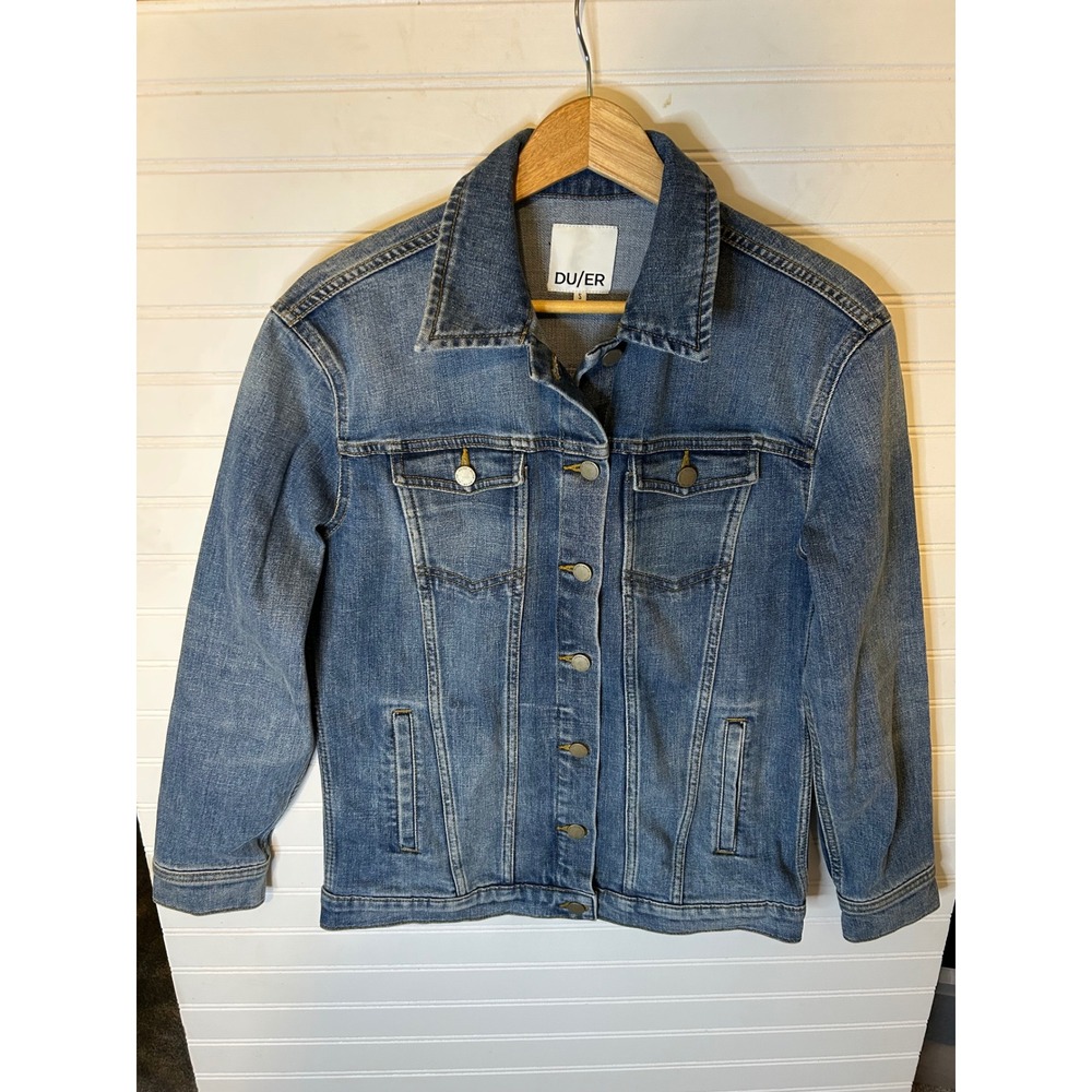 DU/ER Women Medium Wash Stretch Denim Trucker Jacket Blue WLS9C003 Size S